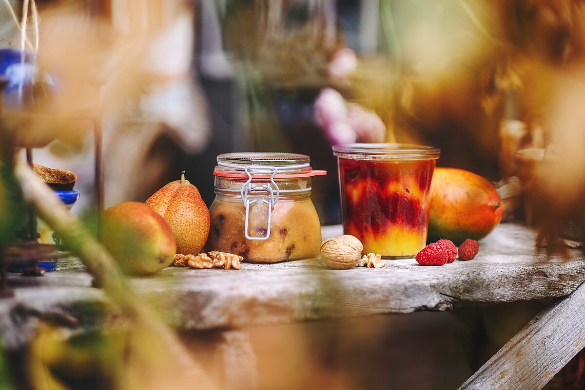 Walnuss-Birne und Mango-Himbeer Walnuss-Birne und Mango-Himbeer